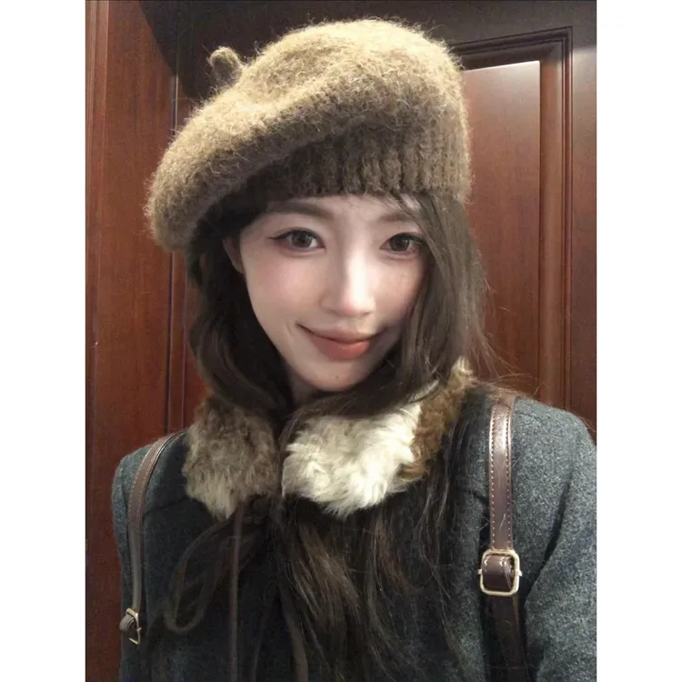 秋冬韩系百搭针织帽女保暖贝雷帽显脸小文艺画家帽