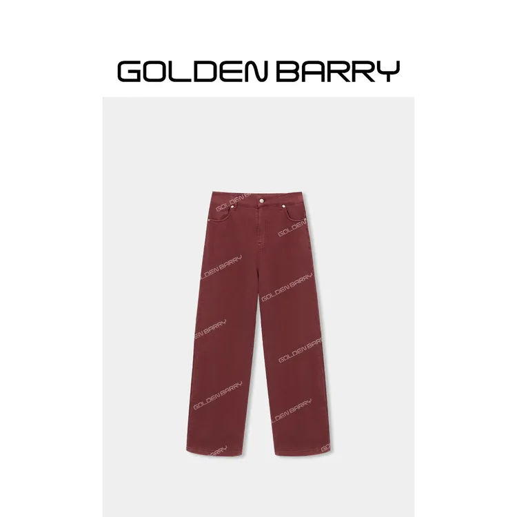 GOLDENBARRY复古红色水洗阔腿牛仔裤501161
