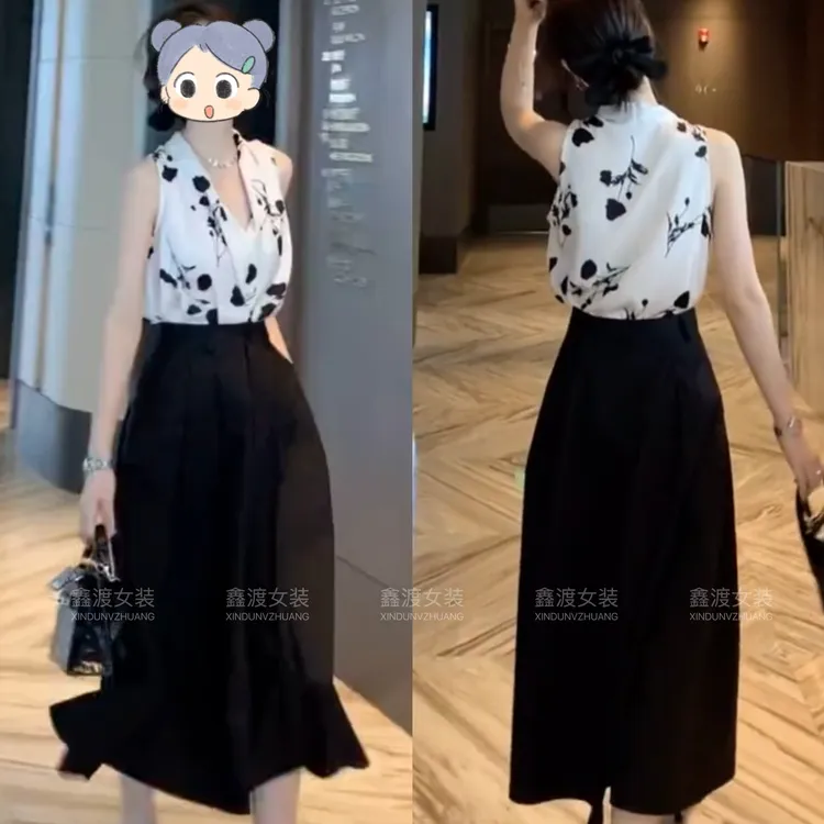 2025春夏新款时尚显瘦气质女士网红洋气两件套百搭款D5128