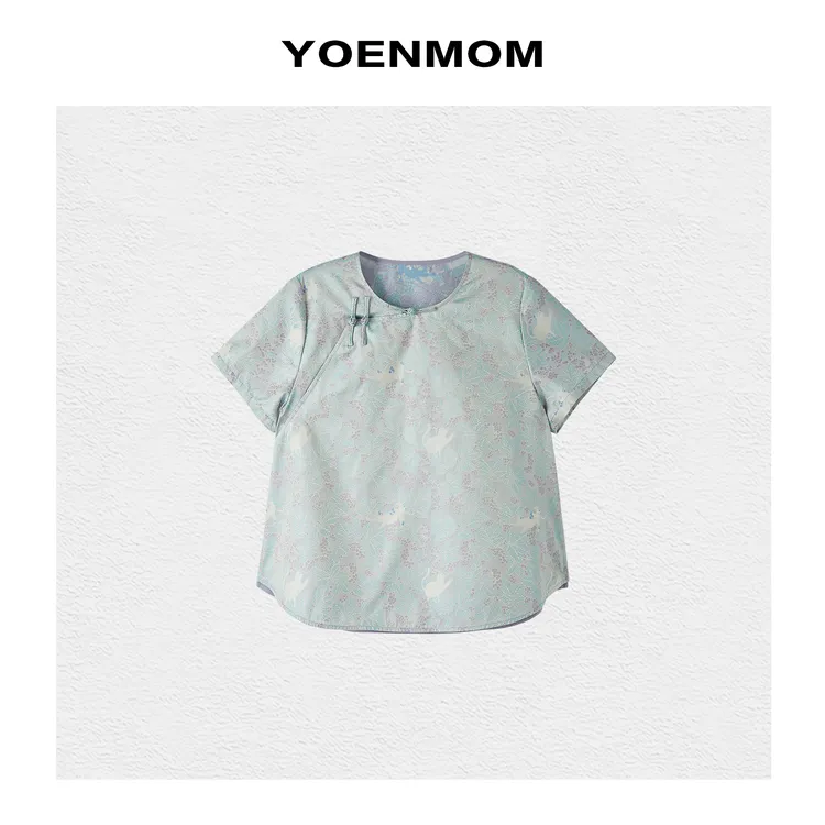 YOENMOM·猫咪日记·张和才100桑蚕丝异色罗清新偏光斜襟圆领上衣