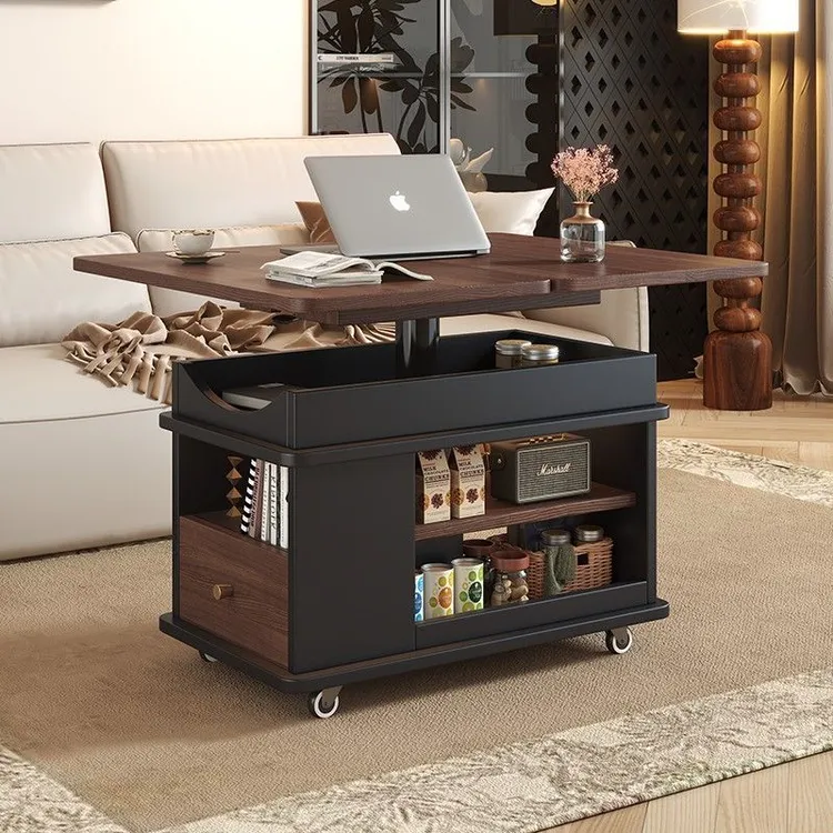 移动客厅小户型多功能折叠沙发实木边柜升降茶几小推车家用茶桌