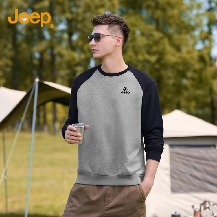 Jeep吉普圆领卫衣男生春秋季潮流宽松百搭套头打底衫秋冬款上衣服