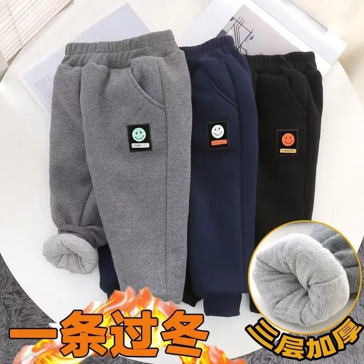 儿童棉裤夹棉宝宝加厚男女童巨厚一条过冬三层保暖中小童外穿运动