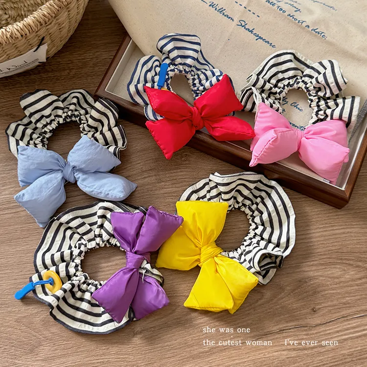 甜美海绵立体蝴蝶结大肠发圈女百搭条纹头绳头花扎马尾发绳橡皮筋
