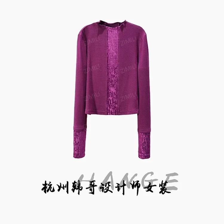 【韩哥欧货女装】冬季加厚羊毛《丝绒拼接》高弹显瘦打底上衣26125-B1
