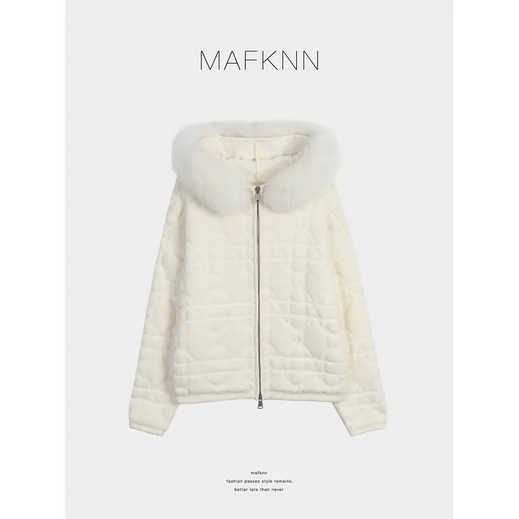 MAFKNN/玛肯时尚休闲简约纯色百搭拉链带帽毛领外套MK13818