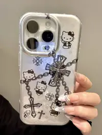 韩系ins十字架锁链天使猫咪适用iPhone17promax苹果15p手机壳电镀