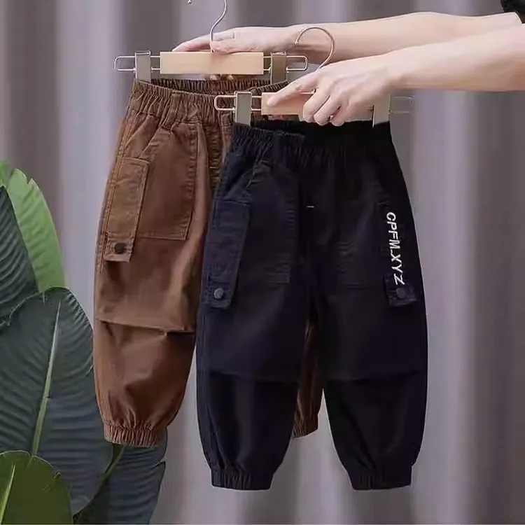 男童裤子春秋款2025新款儿童装男孩痞帅气小童宝宝黑色工装休闲裤