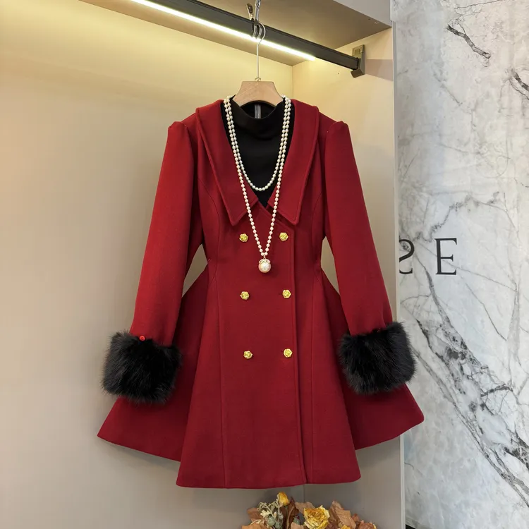 2025秋冬欧货大码气质胖mm洋气轻奢赫本前进风精致毛呢外套6085