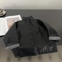 【两个小盆友】秋款男女童韩版百搭拼色皮衣时尚儿童外套黑色8929