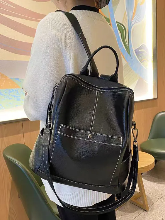 轻职风简约风纯色时尚防脏双肩包多用百搭黑色1354