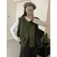 慵懒风软糯两粒扣毛衣马甲开衫女宽松春秋冬叠穿厚款针织背心马夹