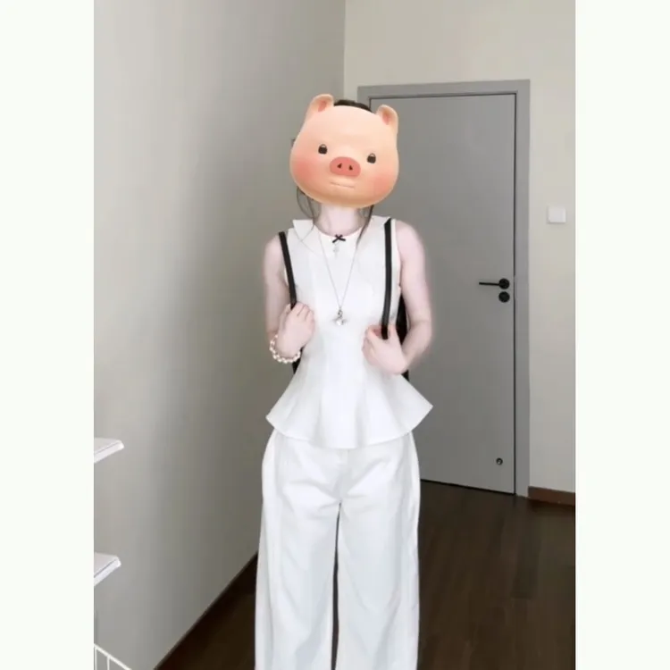 法式娃娃领蝴蝶结背心无袖上衣夏季新款收腰显瘦高级感裤子两件套