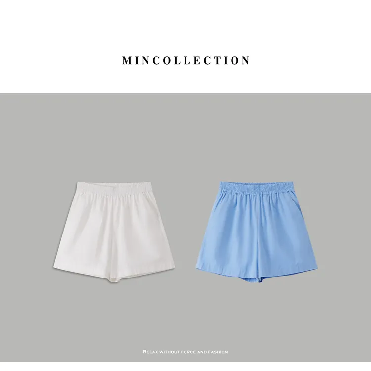 DE Mincollection纸感短裤/高密棉纯色简约松紧运动休闲短裤55495