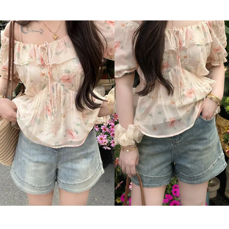 李潇洒 微胖大码夏季美式辣妹高腰A字阔腿浅色复古牛仔短裤