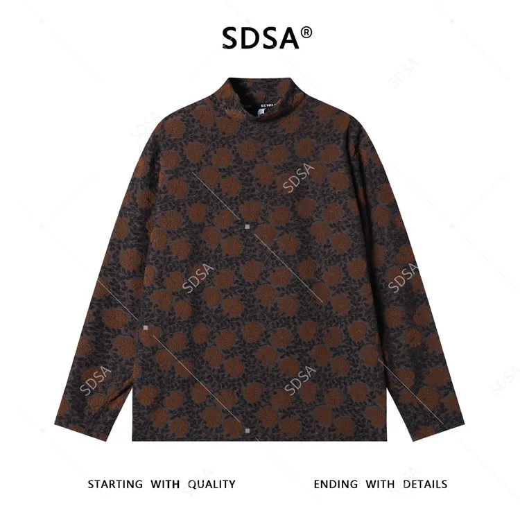 SDSA男士秋冬新款痞帅男装潮牌撞色提花半高领长袖T恤简约时尚潮
