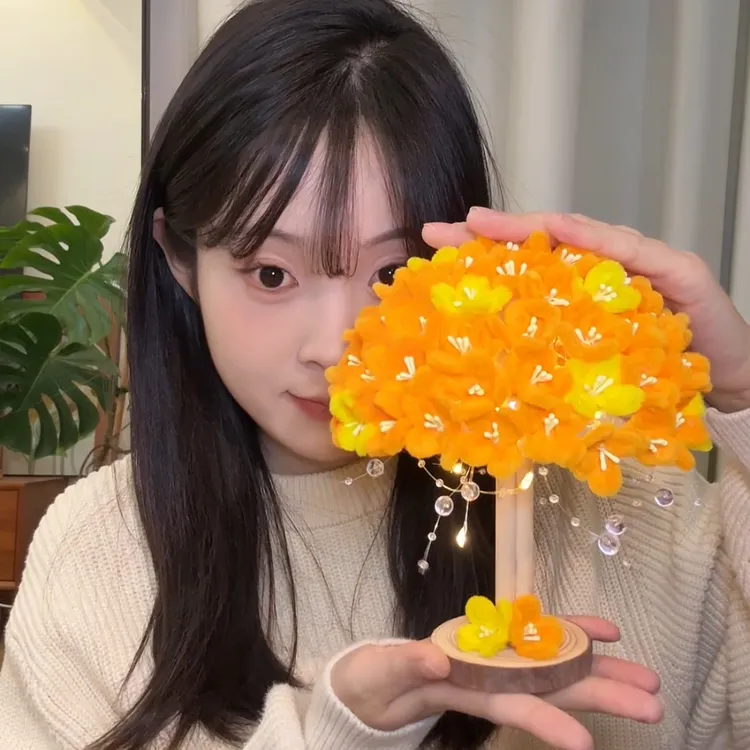 桂花台灯有趣可爱手工DIY扭扭棒毛绒绒发光礼物材料包赠教程