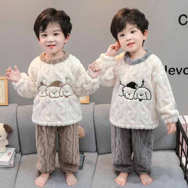 儿童睡衣男孩珊瑚绒秋冬款宝宝加绒套装小童法兰绒冬季男童家居服
