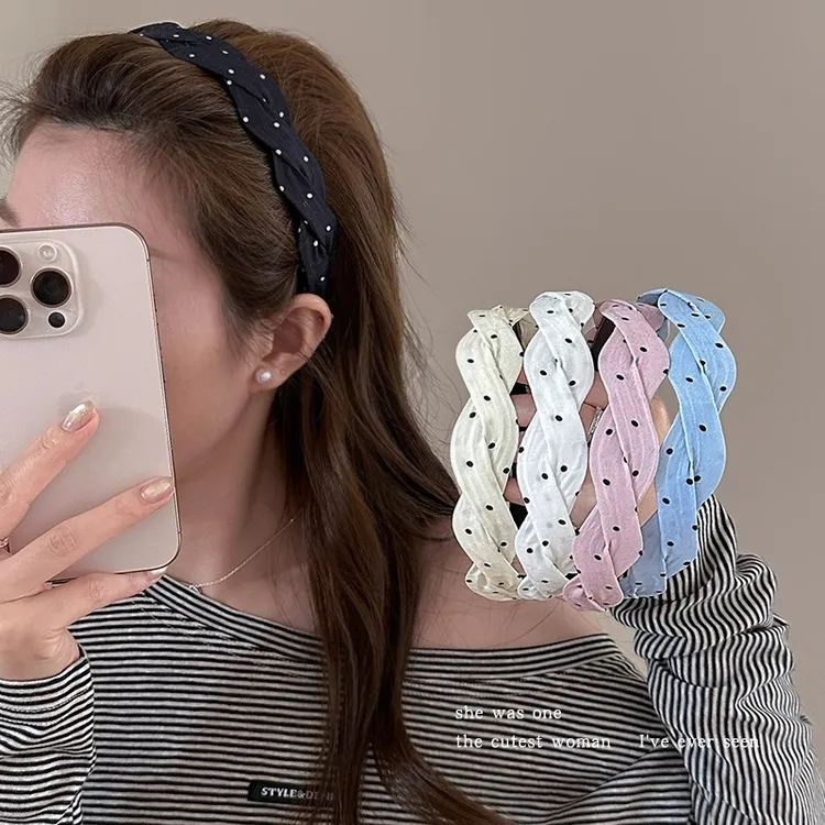 可爱百搭波点麻花发箍少女高颅顶发卡头箍洗脸压发捆夏季新款头饰