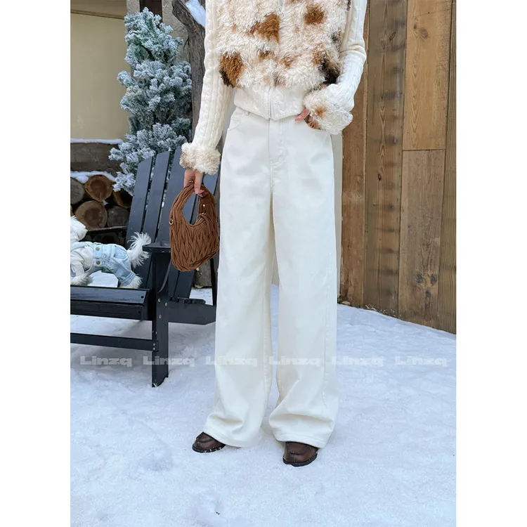 林子秋 【冬夜渐暖】白色灯芯绒阔腿裤