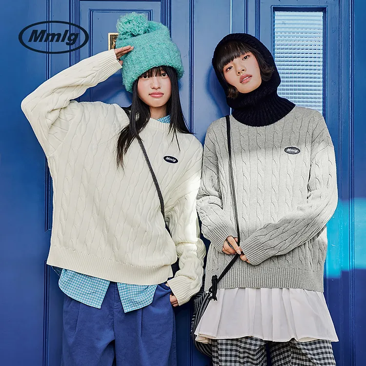 Mmlg复古麻花纹理针织毛衣2025秋新款情侣款慵懒感百搭上衣FQE027