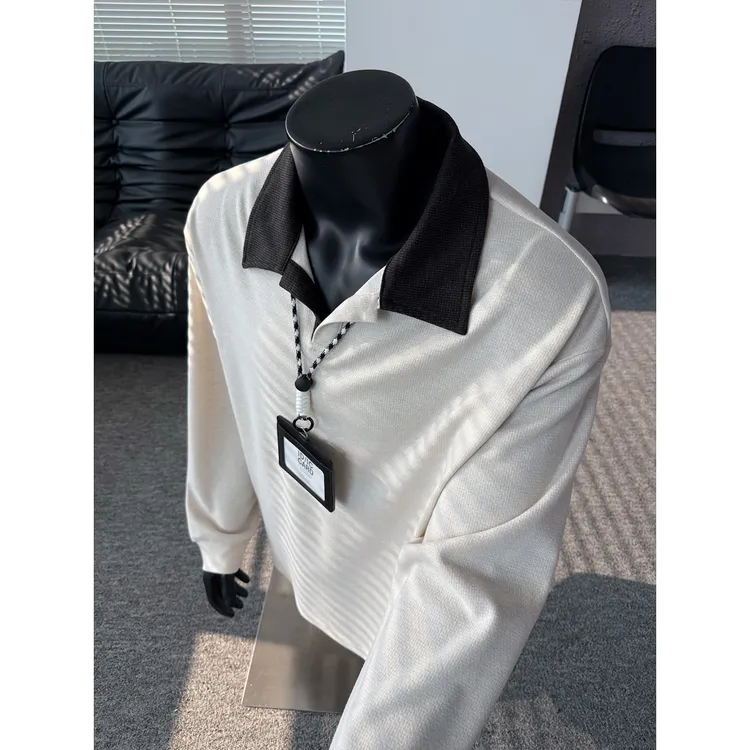 撞色翻领复古打底卫衣长袖男初秋cleanfit穿搭小众高街潮牌Polo衫