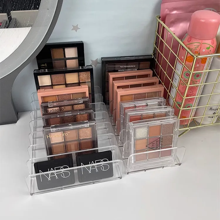 【升级款】桌面彩妆化妆品置物架子眼影盘收纳粉饼分隔格亚克力透明