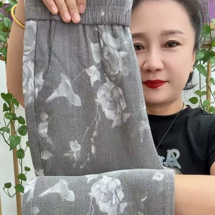 6919款夏季新麻料提花中筒裤