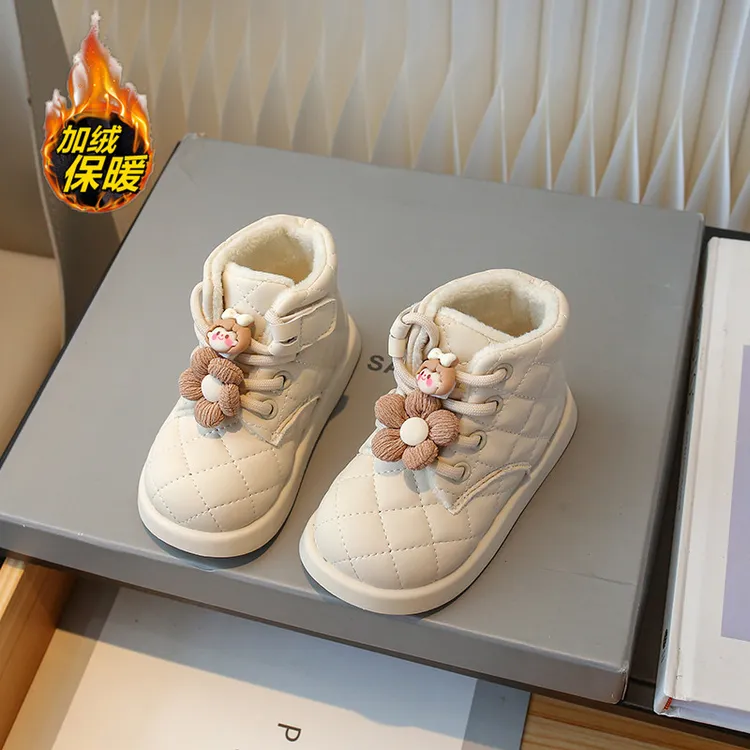 江博士直售冬季女童加绒棉鞋保暖儿童公主雪地靴1-6岁中小童软底