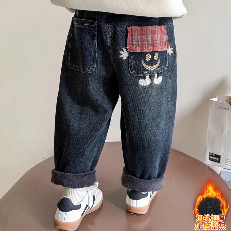 女童加绒牛仔裤洋气儿童秋冬装新款女宝宝加厚休闲裤子小女孩时髦