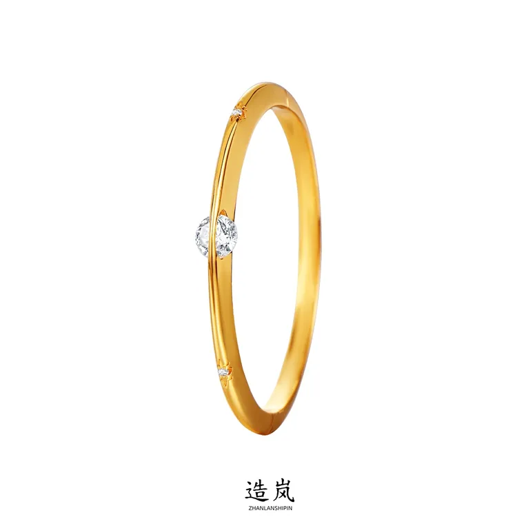 铜合金手镯 可转动爆闪星球手镯轻奢高级感金色素圈手环小众精致