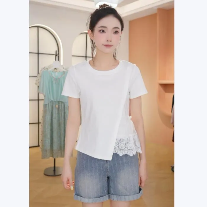 Z8262夏季圆领减龄短袖宽松小个子设计感T恤上衣女