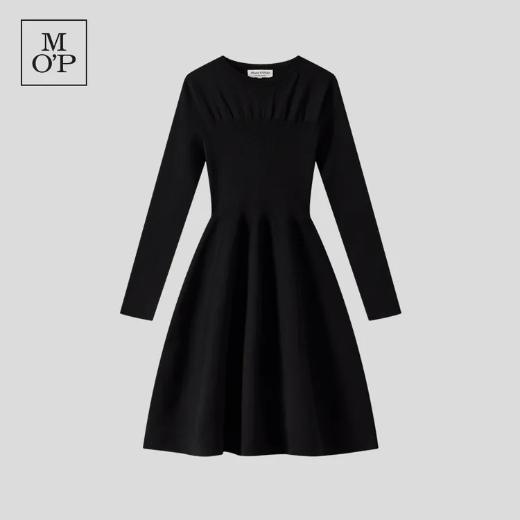 Marc O'Polo秋冬花苞廓形毛织连衣裙长袖收腰显瘦法式气质小黑裙