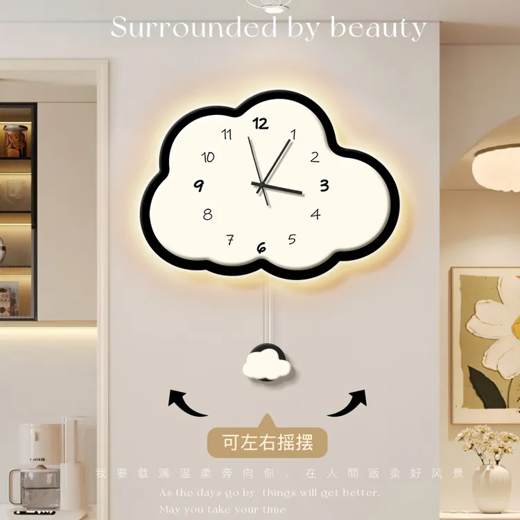 奶油风钟表挂钟客厅创意静音时钟挂墙简约现代餐厅玄关走廊装饰画