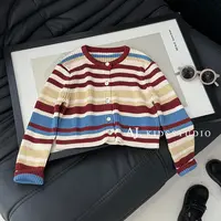 【现货】阿卷2025春秋装儿童韩版复古条纹休闲针织毛衣开衫MPG6714