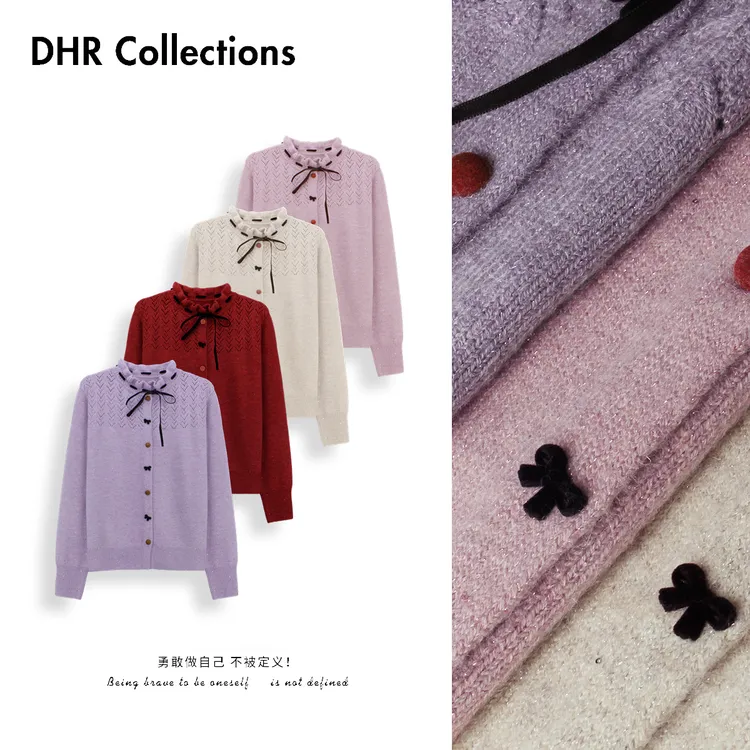 豆豆10【领口系带】绵羊毛冬季保暖长袖针织衫纯色毛衣女-5317025DM