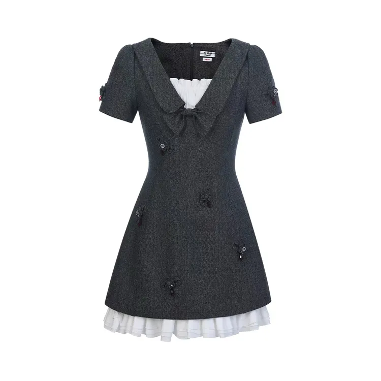 LeFame/拉飞姆2026春季新款假两件立体蝴蝶花朵珠饰LF26C31SO223