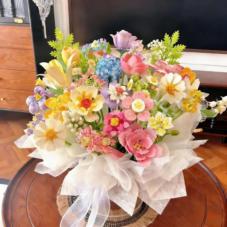 积木花礼玫瑰永生花束手工DIY拼装女生闺蜜情人节节日礼物抱抱桶