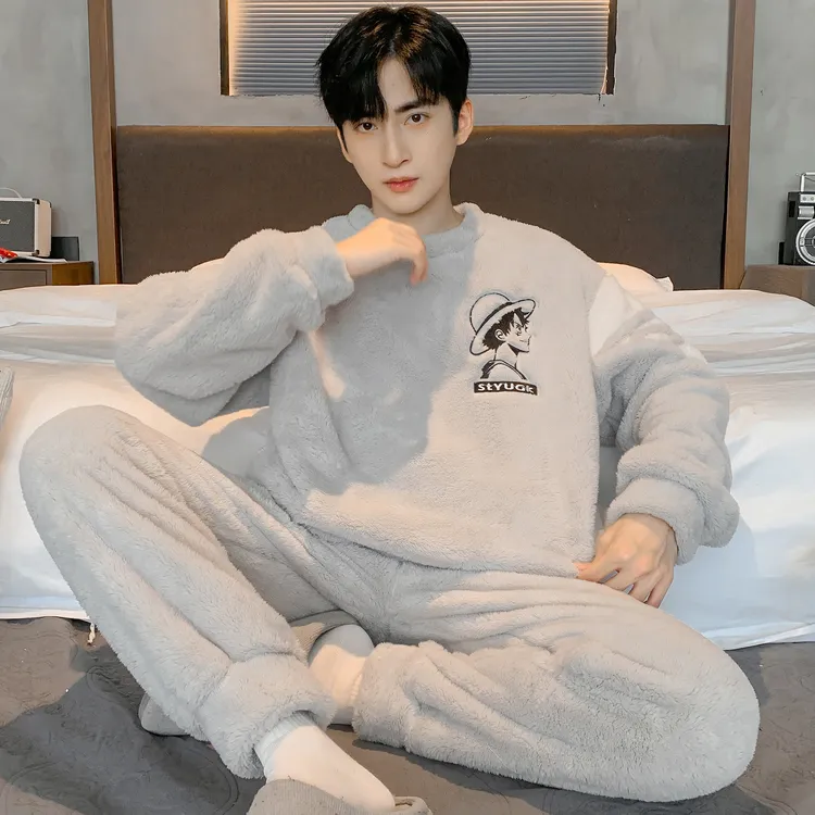 冬季睡衣男款加厚加绒珊瑚绒保暖套装新款青少年加大码家居服冬天