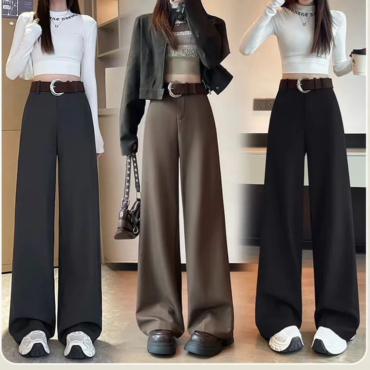 复古时尚气质灰色高级感百搭垂感宽松显瘦休闲阔腿西装裤送腰带