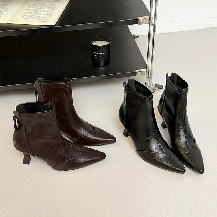 时装靴短靴网红单靴弹力欧美尖头百搭瘦瘦靴黑色性感