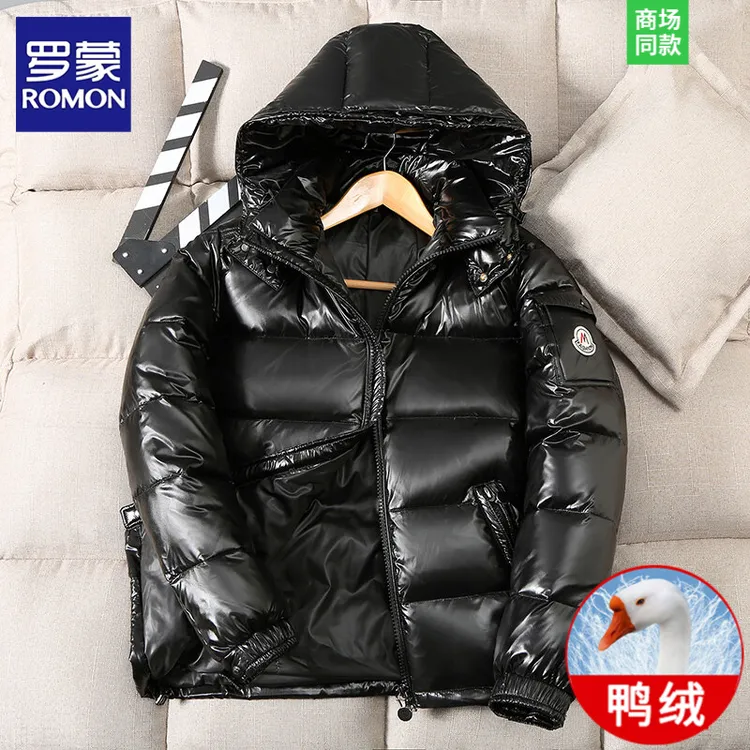 罗蒙秋冬季亮面免洗外套男女同款极寒加厚宽松保暖黑金鸭绒羽绒服