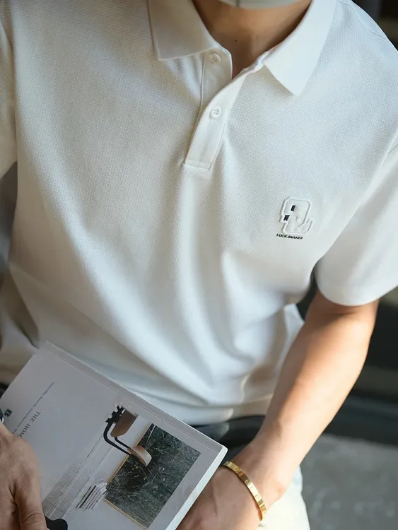 韩版简约轻熟风精致绣标翻领polo衫男夏季潮流新款亲肤透气半袖衫