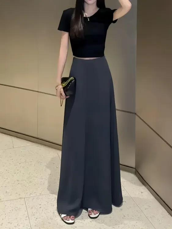 法式老钱垂感半身裙薄款百搭高腰显瘦纯色包臀鱼尾长裙子AM25117