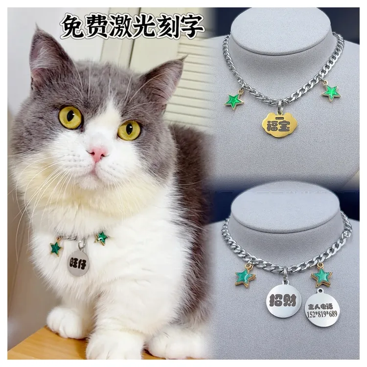 猫狗项链防丢定制刻字不褪色钛钢链条耐咬宠物项圈可调节脖圈饰品