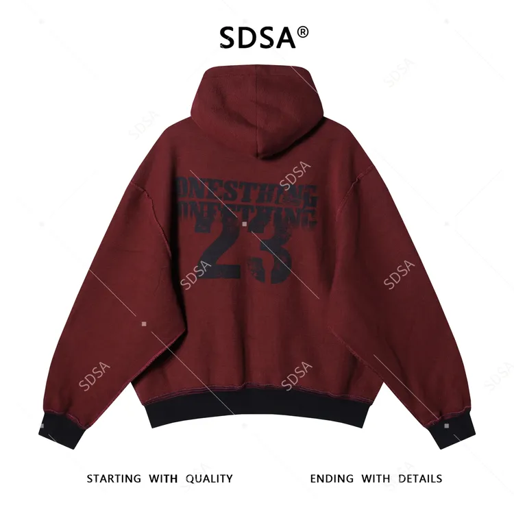SDSA男士秋冬新款痞帅男装磨边连帽卫衣拉链印花字母双面设计上衣