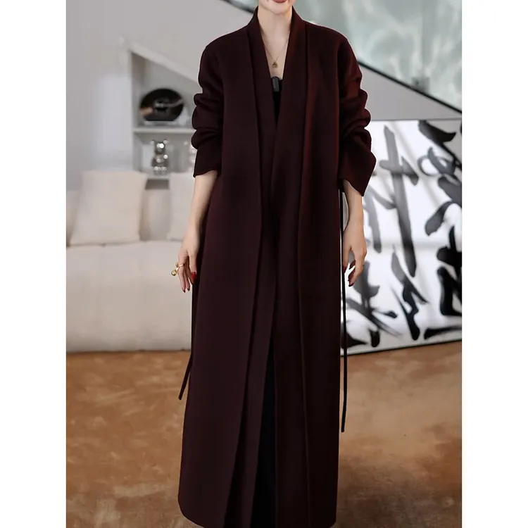 时尚轻奢假两件毛呢外套女2025冬季新款洋气宽松加厚百搭保暖大衣