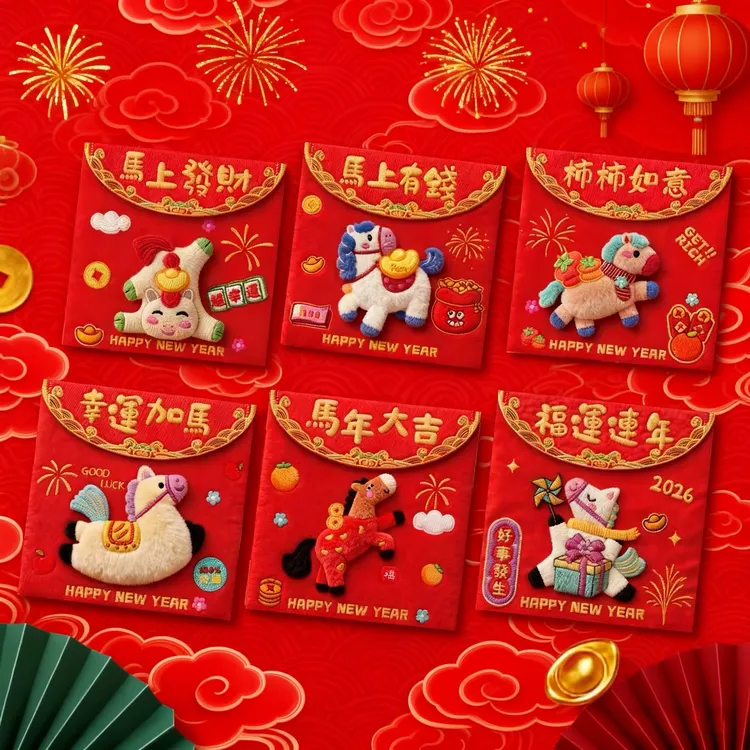 【108个方形加厚】2026新款马年高档儿童创意5D卡通红包方形加厚