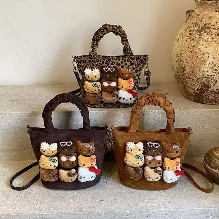 新款秋冬小豹纹流行百搭单肩斜挎包可爱卡通猫咪时尚手提购物袋