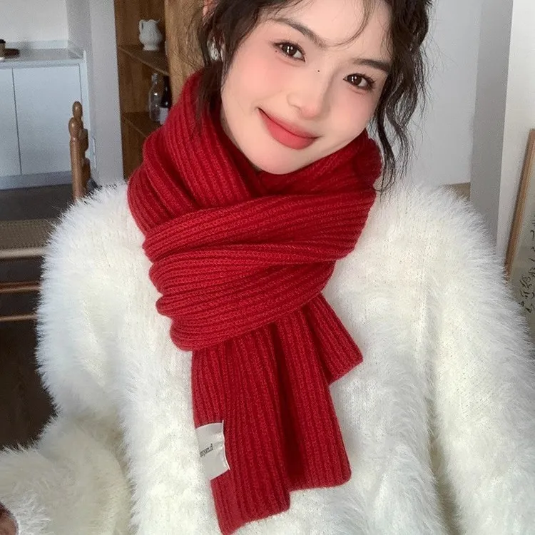 秋冬季时尚通勤甜美百搭保暖围巾女纯色长款贴标韩式围巾男